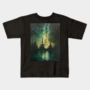 Yellow Green Galaxy Forest Silhouette Kids T-Shirt